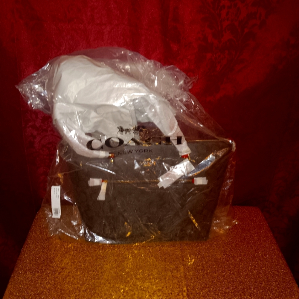 Coach Red and Brown Leather Tote Bag